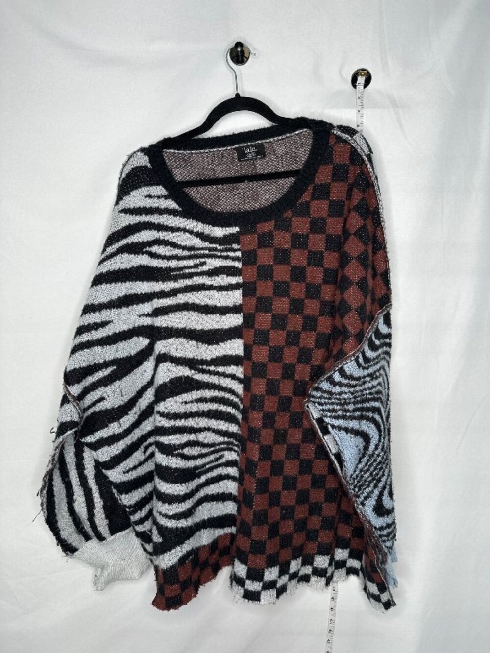 Lala Mixed Pattern Patchwork Oversized Sweater 3X Patchwork Oversized Grunge